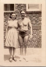 Hot Beefcake Muscle Man in Speedo Busty Woman Risqué 1942 Vintage Photo Gay Int picture