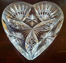 Antique American Brilliance Cut Glass Heart Shape W/ Stars Trinket Jewelry Dish picture