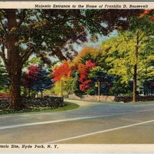 c1940s Hyde Park NY FDR Franklin Roosevelt Home Entrance Linen Postcard picture