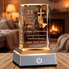 25th Wedding Anniversary Crystal Gift for Couples LED Base Laser Engraved picture