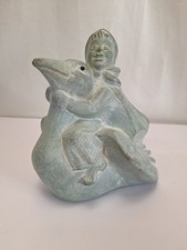 VTG Isabel Bloom Girl Riding A Goose Nils Retired 2001 Signed Figurine Stone picture