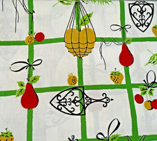 Vintage 1970s Style Kitchen Fruit Hanging Plants Trivets Cotton Fabric 35 x 122