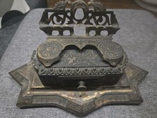 1890'S BRADLEY & HUBBARD DOUBLE INK WELL / MODEL 6062 / CAST IRON BRASS PLATED. picture