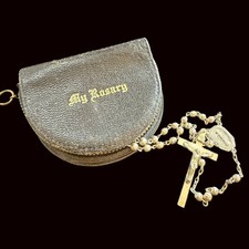 Vintage All Sterling Silver 17 Inch Catholic Rosary with Leather Case picture