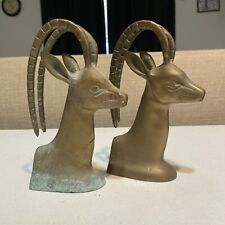 MCM Brass Antelope Gazelle BOOKENDS  Estate find 6.75