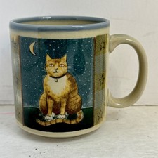 VTG Otagiri Japan Cat Mug Ceramic Coffee Cup Moon Stars Carol Endres Folk Art picture