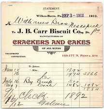 1912 J. B. Carr Biscuit Co. Crackers & Cakes Billhead picture
