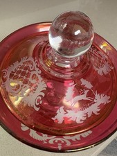 Ruby Glass Candy Dish W/lid Made USA Czech Stag Pattern Gorgeous Lg picture