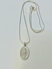 Vintage Oval Religious Virgin Mary Medal Pendant  Necklace 18 inch picture