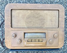 Vintage 1940s Wood Tube Radio Push Button Tabletop Houston Service Untested picture