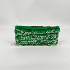 Vintage Green Ruffled Lace Trim Embroidered Holiday Craft Sewing Ribbon 25 FT picture