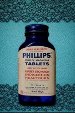 Medicine Bottle Phillips Cobalt Blue  Sm 4”  Apothecary  Label Vintage  picture