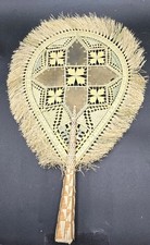VTG Micronesia Polynesia Art Intricate Ornate Woven Natural Grass Fan Oceania picture