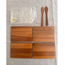 Unused Vintage KJENI Denmark Teak Cheese Plates Set – Mid Century Danish MCM picture