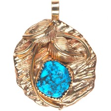 Vintage George & Nusie Henry Navajo 14K Gold turquoise necklace pendant picture