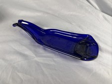Vintage Cobalt Blue Melted Glass Bottle Spoon Rest - 9” Long picture