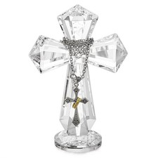 5.8inch Clear Crystal Cross Handmade Glass Holy Cross Collectible Religious C... picture