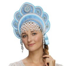 Kokoshnik Traditional Russian Folk Costume Headdress Blue Кокошник Adult Kids picture