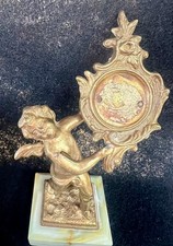 Vintage Brass Cherub Putto Onyx Stone Base Rococo Vanity Décor/Pocket watch hold picture