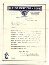 1928 August Gemünder & Sons Violin NYC Billhead Letter picture