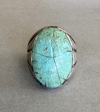 Old Pawn Navajo Sterling Silver Turquoise Ring Size 8 1/2 picture