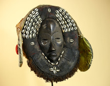 Antique Dan African Mask with Cowrie Shells Hood Tribal Ceremonial Mask-G6015 picture