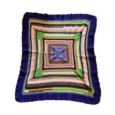 Vintage Handmade Afghan, Purple Pink Blue Geometric Square Pattern, 44