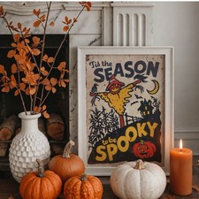 Vintage Halloween Wall Art Scarecrow Pumpkin Poster Retro Spooky Fall Decor picture
