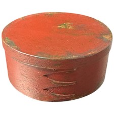 James Lesher Shaker Products Round Pantry Wooden Box Red Paint Signed Dated 2003 picture
