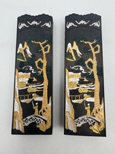 Vtg Chinese Calligraphy Ink Sticks Gilded Huizhou Jixi Fac. Landscape Relief 4” picture