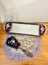 Vintage Elegant Embroidered Victorian Purple Velvet Tray & Mirror with Doily picture