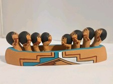 Native American Jemez Pueblo Canoe filled w/ people Pottery Figurine Alice Celo picture