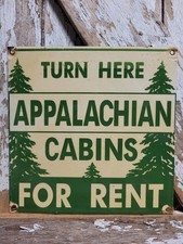 VINTAGE APPALACHIAN TRAIL LODGE PORCELAIN SIGN OLD CABIN FOR RENT SMOKY NAT PARK picture