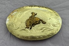 VTG Signed LL Engraved Sterling Silver Front Bronc Buster Trophy Belt Buckle picture
