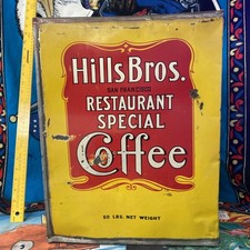 XLG Vintage Hills bros 50lb  STORE DISPLAY Restaurant Special COFFEE TIN Rare picture