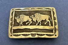 VTG Small Mid Size Sterling Silver Native Signed HY 2 Buffalo Bison Belt Buckle picture