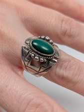 Vtg Navajo Sterling Silver Malachite Ring Signed LP Adjustable Sz 8 Native Band picture