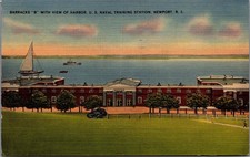 1941 Newport RI Naval Training Station Barracks B Harbor Postcard picture