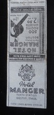 1940s FEDERAL MATCH Hotel Manger North Station 500 Rooms W/ Bath Radio Boston MA picture