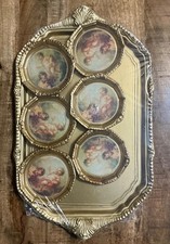 6 Vintage Italian Florentine Gold Gilt Coasters with Tray, Sealed picture