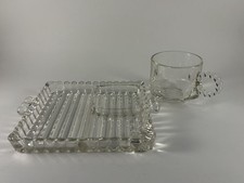 HAZEL ATLAS VINTAGE BALL & RIB - SIP SNACK SMOKE SET (set Of 4) picture