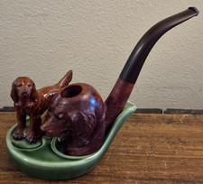Antique Lamberthod Signed Bruyere Veritable Dog Head Pipe w/ Wade England Stand picture