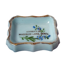 MADISON LAKE MN MINNESOTA ANTIQUE Souvenir DEPRESSION BLUE MILK Glass TRINKET picture