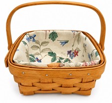 Longaberger Small Basket Handwoven Ohio USA  2 Floral Liners  Swing Handle 7” picture