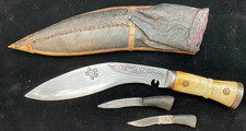 Antique Vintage Nepalese Gurkha Kukri Combat Knife W/ Leather Scabbard Sheath picture