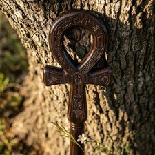 Wooden Ankh Staff Handcrafted Egyptian Pharaoh Scepter Walking Stick picture