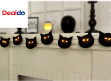 Cute Black Cats Halloween Garland: 1Pc Halloween Banner with LED Lights in Eyes, picture
