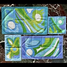 RARE VINTAGE 1970s EMILIO PUCCI ITALY BATH TOWELS 4 pc SET COTTON VELOUR VELVET picture