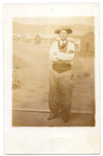 RPPC Postcard Man in Cowboy Chaps Revolver Studio Photo Western Backdrop c1910s picture