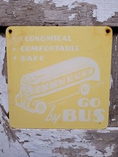 VINTAGE BUS STATION SIGN OLD METAL TRANSPORTATION HIGHWAY TRAVEL TRANSIT BUSLINE picture